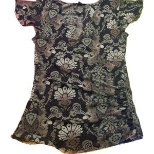 Express Women's Medium M Mesh Wrap Top Damask Floral Brown Grey Y2K Fairy Grunge